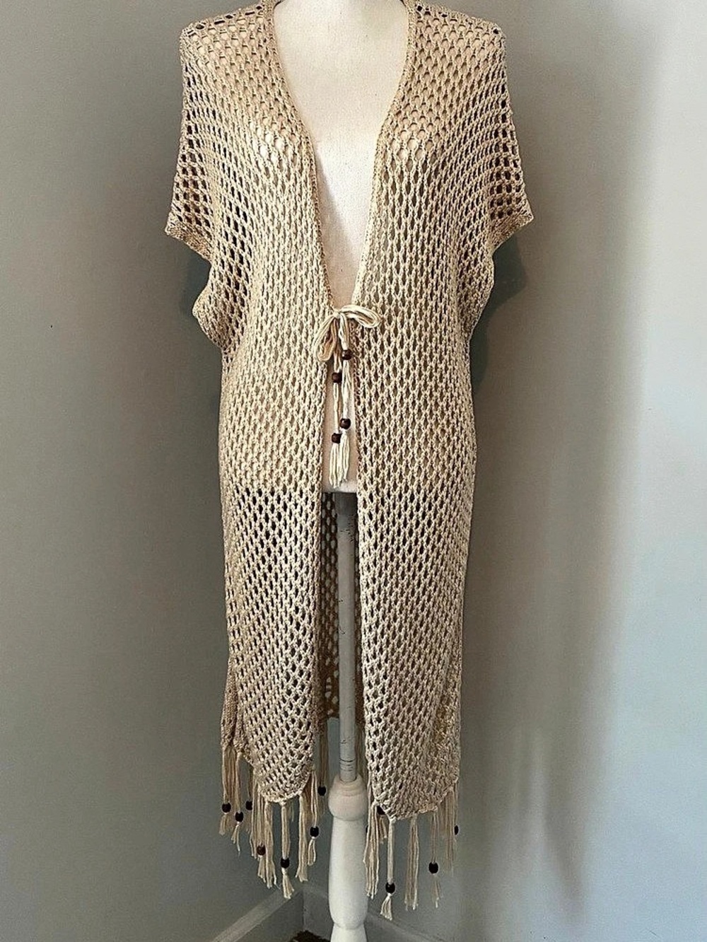 Artesia Crochet Fringe 16Cover-Up Cream XL Like New